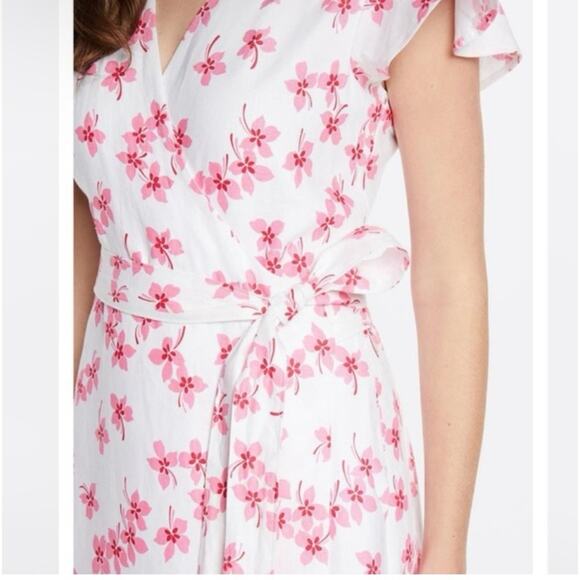 Draper James Pink Floral Linen Midi Wrap Dress size 4 - Picture 7 of 14